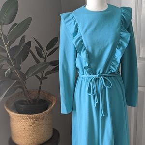 1970s teal blue Dorothy Lovell dress